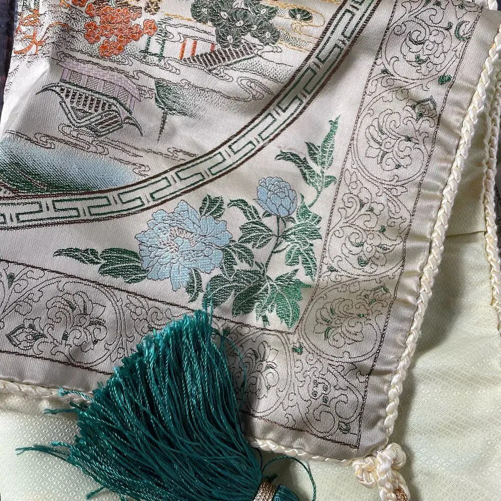 Vintage Brocaded Flowers Oriental Pillow Case with Tassels Asian Sham Cover READ